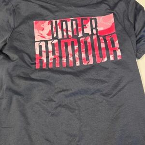 Under Armour Men's Dark Blue Tee with Red Logo